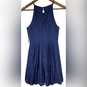 B. Darlin Navy Blue Lace Halter Neck Mini Dress - Size 3/4